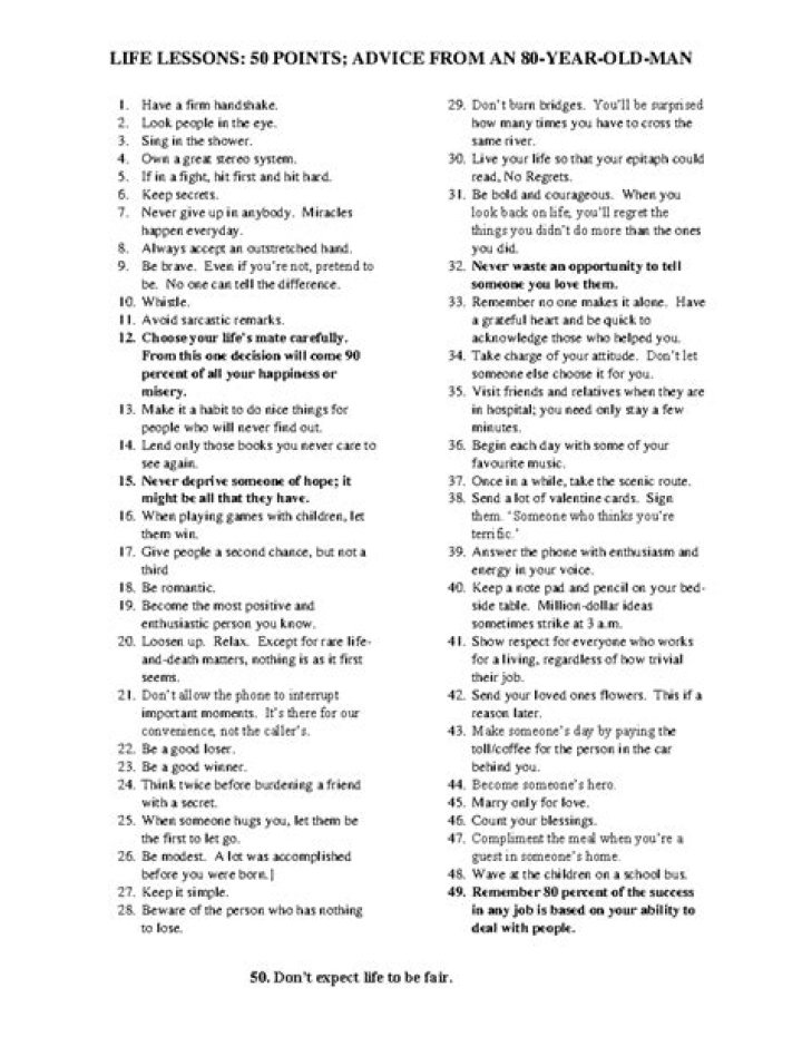 50 Points Of Advice From An 80-Year-Old Man