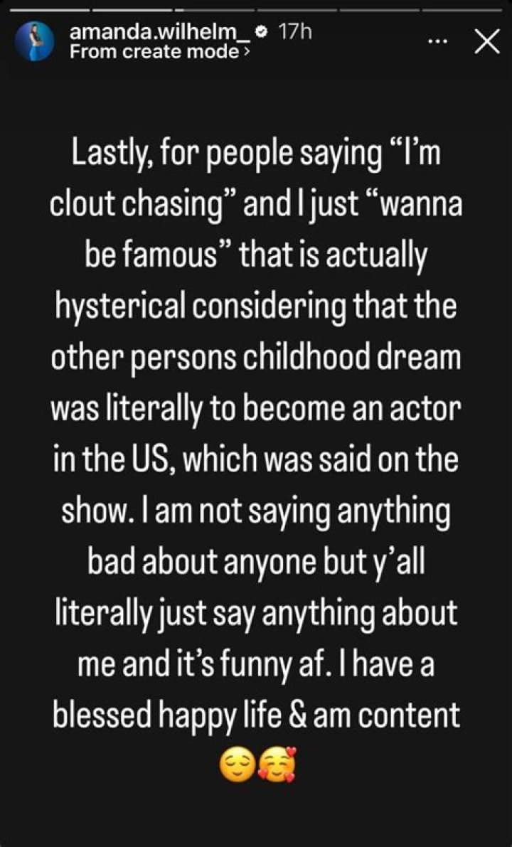 Amanda Wilhelm claps back at claims she’s ‘clout chasing’ and ‘just wants to be famous’