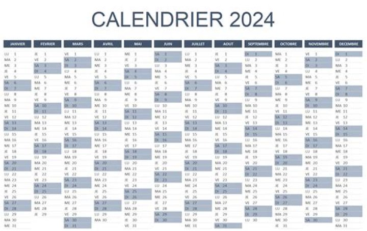 Calendrier horizontal 2024 Excel : modèle gratuit