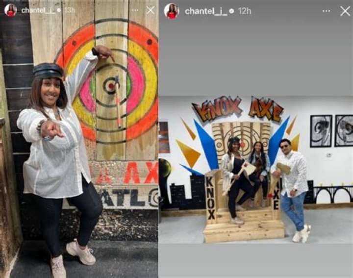Chantel Everett shows off her axe-throwing skills during family night out