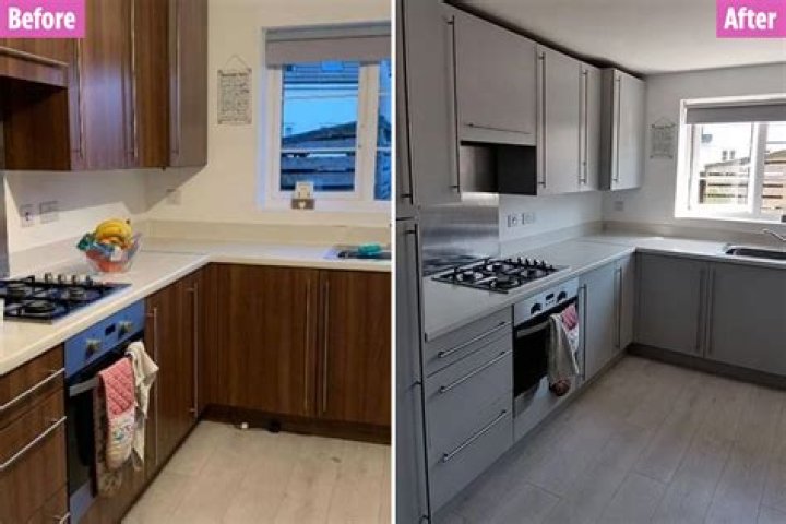 Dad completely transforms outdated kitchen into sleek modern space for £30 using eBay paint