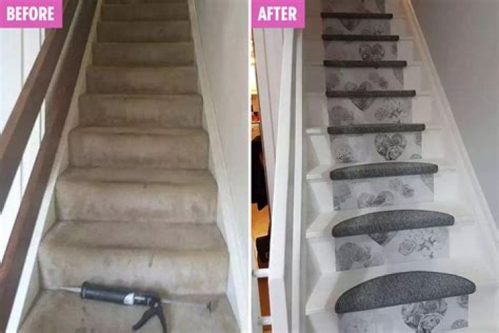 DIY mum reveals how she transformed her stairs for just £35 with carpet tiles, wallpaper and paint – The Sun