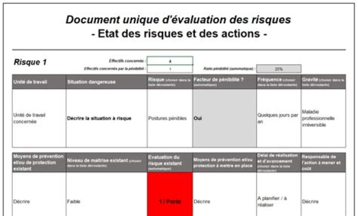 DUER Excel gratuit : tableau à télécharger sur mesure