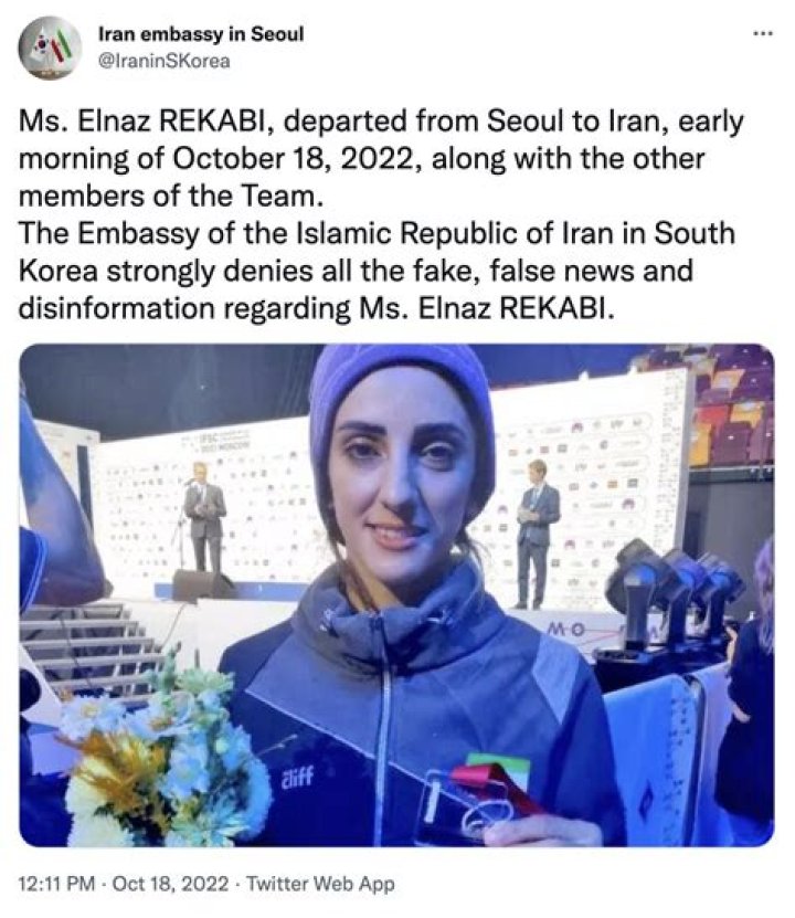 Elnaz Rekabi's Instagram Update Sparks Concern For Iranian Athlete