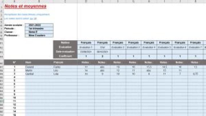 Fichier Excel moyenne notes : modèle gratuit & automatique