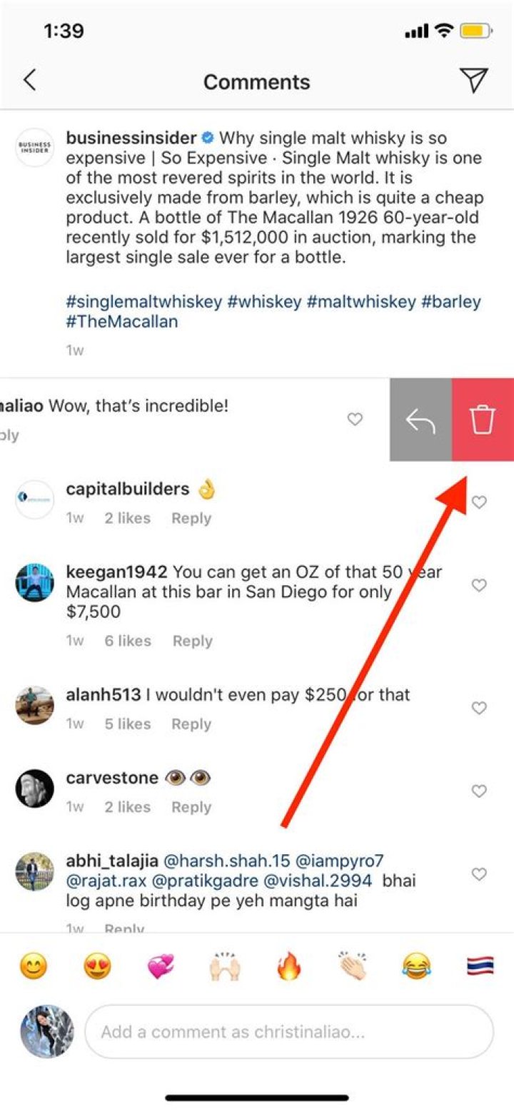 How to delete a comment on instagram
