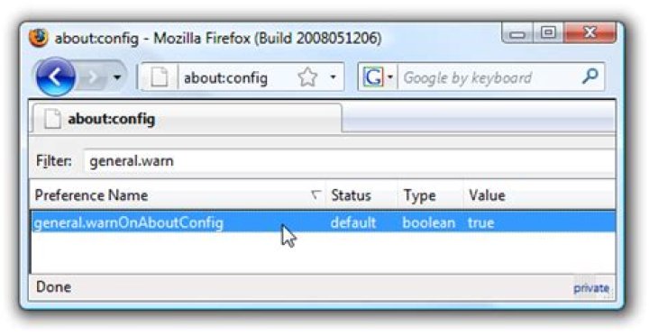 How to re-enable the aboutconfig warning message in firefox 3