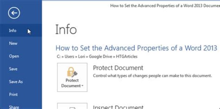 How to set the advanced properties of a word document