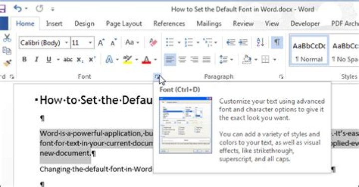 How to set the default font in word