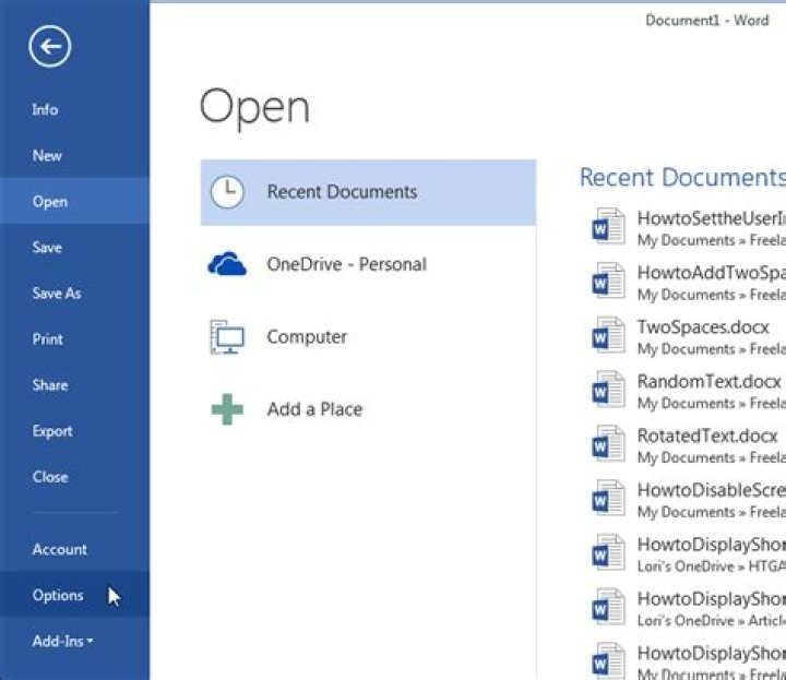 How to set the user information in word 2013