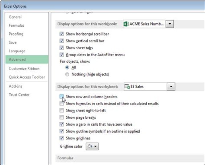 How to show and hide row and column headers in excel