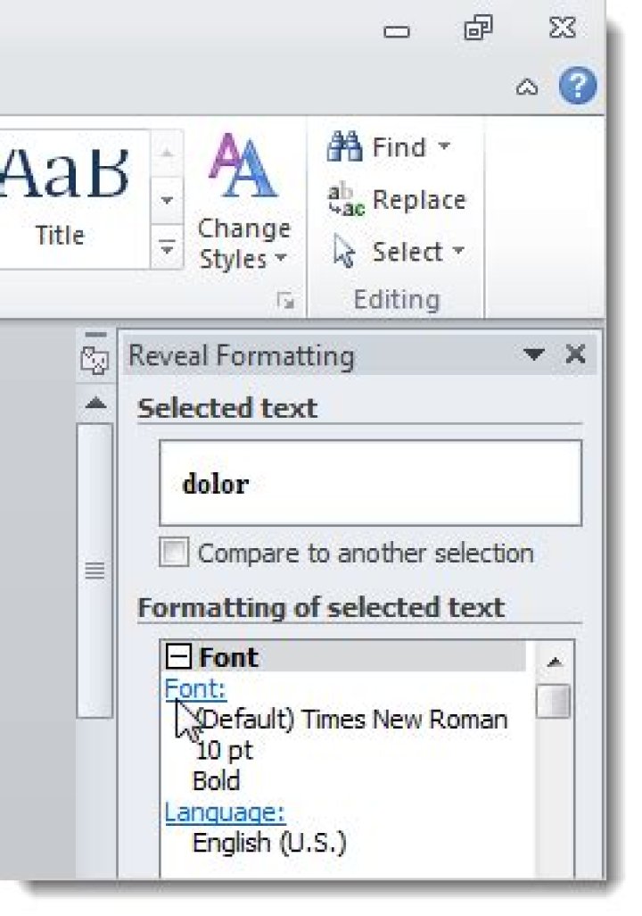 How to use the reveal formatting feature in word 2010