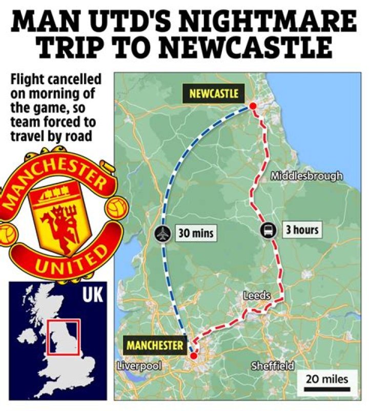 Man Utd's flight to Newcastle is CANCELLED and Ten Hag and team must take nightmare three-hour coach journey