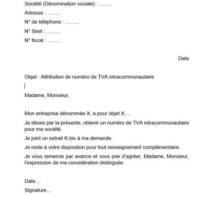 Modèle lettre demande assujettissement TVA (micro-entreprise)
