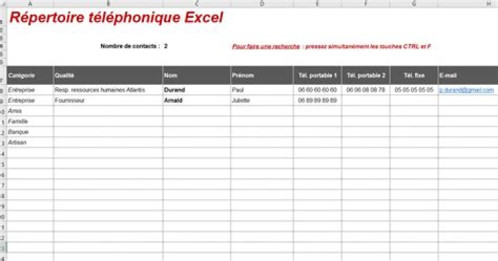 Modèle répertoire téléphonique Excel / pratique / gratuit