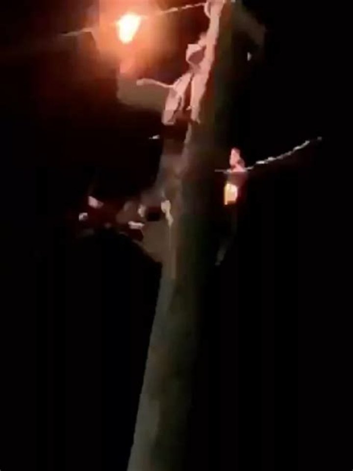 Moment drunk student climbing 30ft pylon is sent flying by massive electric shock in front of horrified party guests – The Sun