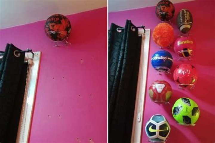 Mum comes up with genius method of storing son’s footballs by mounting them on the wall as a design feature