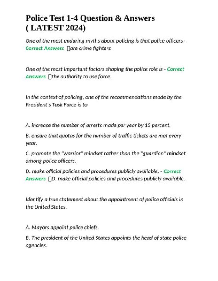Police Aptitude Test Exams Questions & Answers February 2024