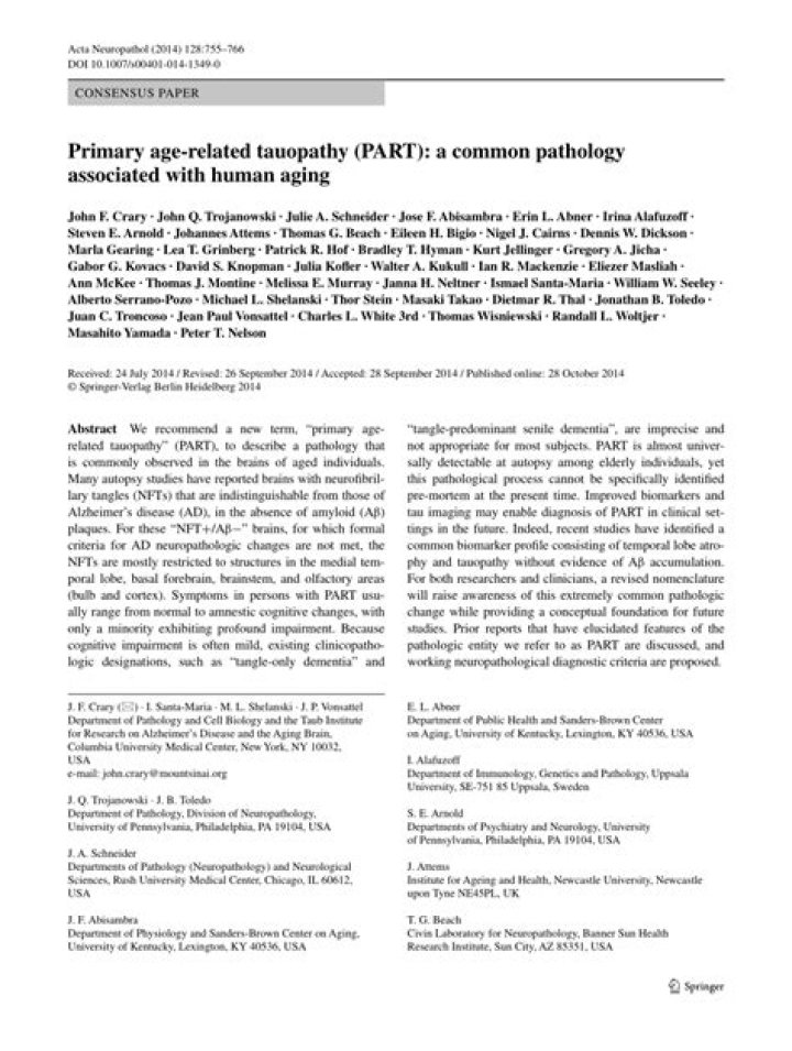 Primary age-related tauopathy (PART): a common pathology associated with human aging - ePrints