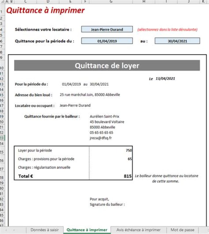 Quittance de loyer Excel : créez-les automatiquement !