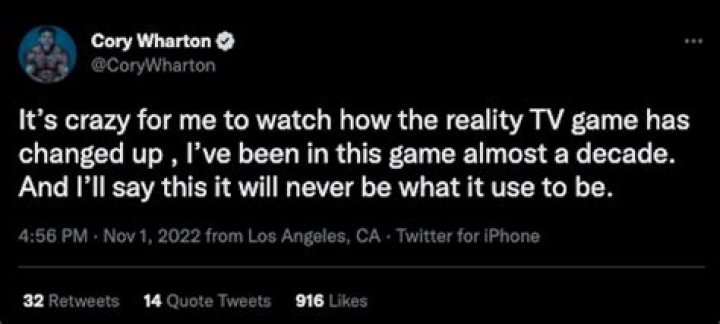 The Challenge star Cory Wharton comments about how reality TV has changed