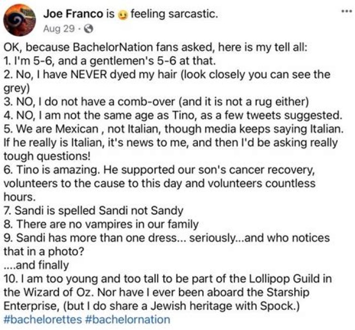Tino’s father Joe Franco slams The Bachelorette, glad the show is almost over