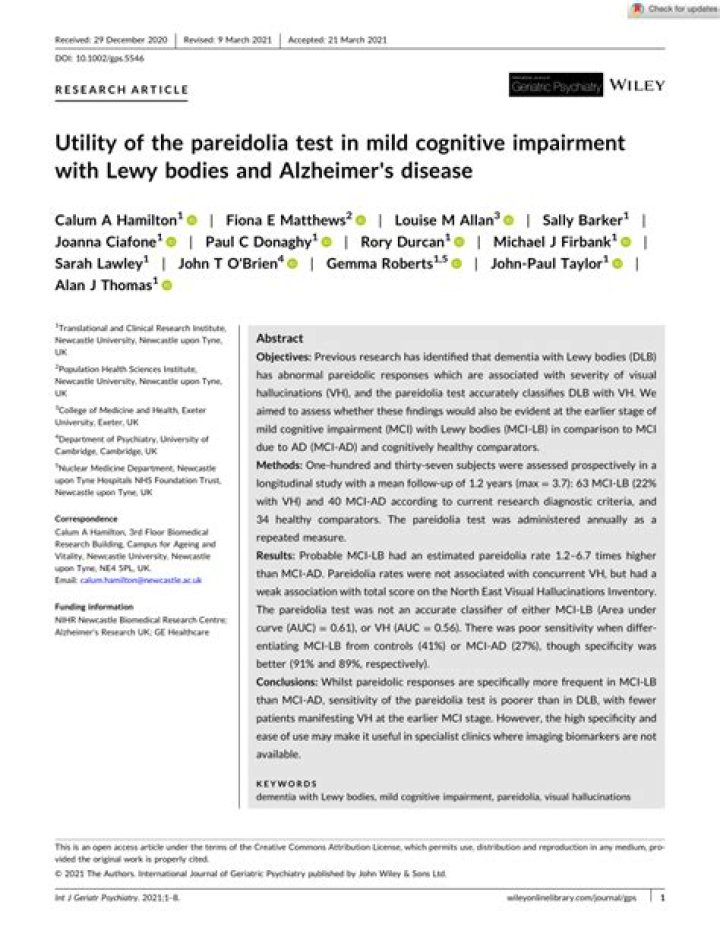 Utility of the pareidolia test in mild cognitive impairment with Lewy bodies and Alzheimer’s disease - ePrints