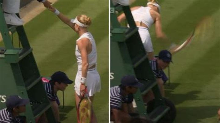 Watch frustrated Brit Harriet Dart SMASH her racket after crashing out of Wimbledon in first round